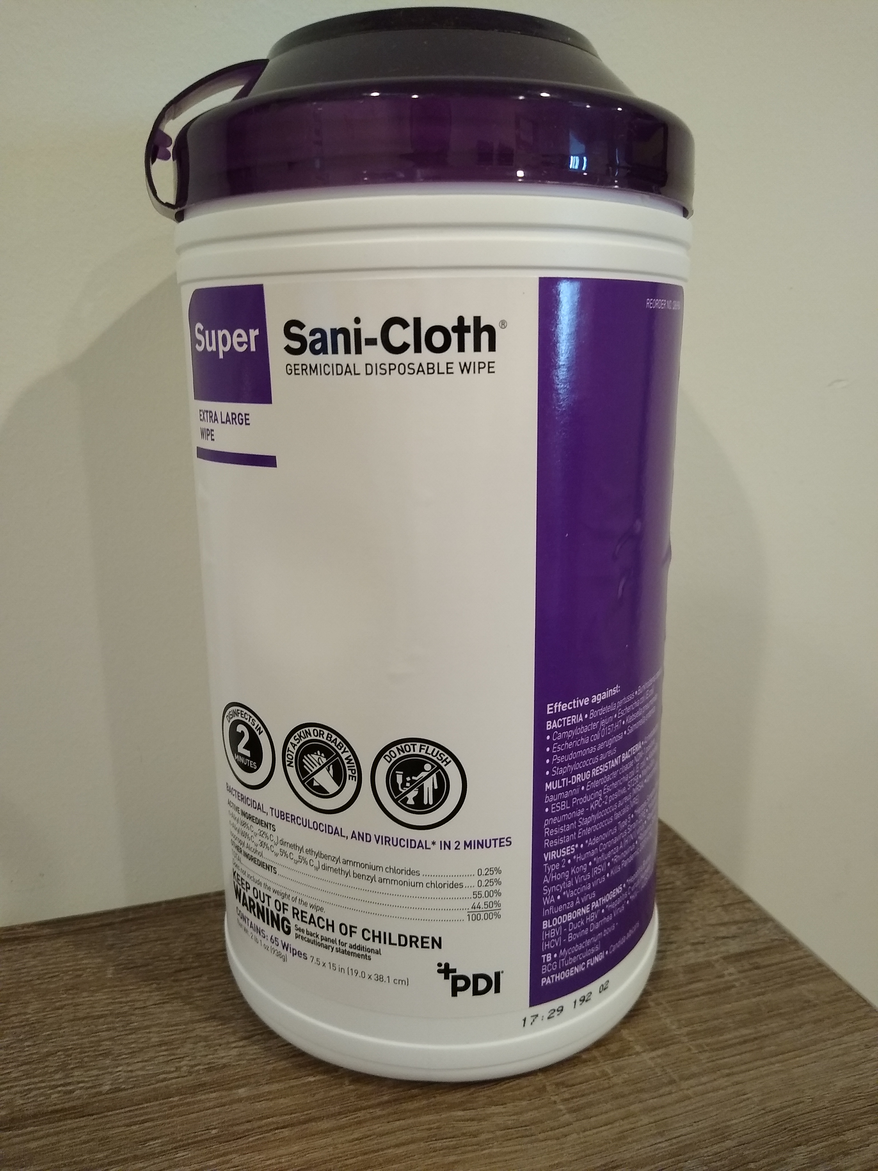XL Sani Cloth Germicidal Wipes 65 Count